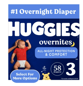 Huggies Overnites Nighttime Diapers, Size 3 (16-28 lbs), 58 Ct
