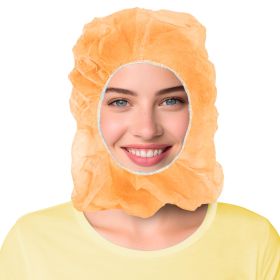 Polypropylene Hooded Caps One Size, Orange Disposable Hood Caps 100 Pack, Non-Woven Unisex Disposable Head Caps, Breathable Surgical Hoods