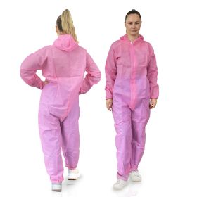 Pink Hazmat Suits, Small. Pack of 5 Lightweight Unisex SPP Disposable Coveralls with Hood, Front Zip