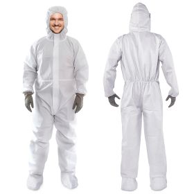 White Hazmat Suits, 3X-Large. Pack of 25 Lightweight Microporous Disposable Coveralls with Hood, Boots, Elastic Wrist, Lower Back