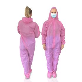 Pink Lab Coveralls Disposable, Large. Pack of 5 Disposable Coveralls with Hood, Boot, Elastic Wrists