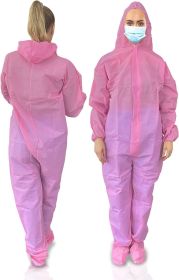 Pink Lab Coveralls Disposable, Small. Pack of 5 Disposable Coveralls with Hood, Boot, Elastic Wrists