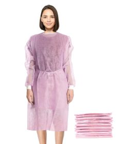 Disposable Isolation Gown X-Large, Pack of 50 Pink Disposable Gowns with Sleeves, Knitted Cuffs, Back Ties