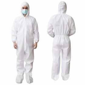 White Disposable Coveralls, X-Large. Pack of 5 Unisex Tear Resistant SMS Lab Coveralls Disposable with Hood, Boots