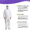 White Disposable Coveralls, X-Large. Pack of 5 Unisex Tear Resistant SMS Lab Coveralls Disposable with Hood, Boots