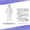 White Hazmat Suits, Small. Pack of 5 Lightweight Microporous Disposable Coveralls with Hood, Boots, Elastic Wrist, Lower Back