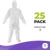 White Hazmat Suits, Small. Pack of 25 Lightweight Microporous Disposable Coveralls with Hood, Boots, Elastic Wrist, Lower Back