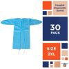 Blue Disposable Isolation Gown 45 inches Long. Pack of 30 PPE Gowns Disposable. 2X-Large Personal Protective Gown Disposable. Unisex Plastic Medical G