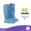 Blue Disposable Shoe Covers, 18 Inch. Pack of 100 Pack (50 Pairs) Disposable SMS Shoe Covers with Elastic Top