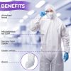White Hazmat Suits, Medium. Pack of 25 Lightweight Microporous Disposable Coveralls with Hood, Boots, Elastic Wrist, Lower Back