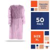 Disposable Isolation Gown X-Large, Pack of 50 Pink Disposable Gowns with Sleeves, Knitted Cuffs, Back Ties