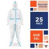Disposable Coveralls in Bulk. Pack of 25 White Polypropylene 50 gsm Overalls with Waterproof Microporous Film. Laminated XX-Large Full Body Protective