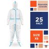 Disposable Coveralls in Bulk. Pack of 25 White Polypropylene 50 gsm Overalls with Waterproof Microporous Film. Laminated X-Small Full Body Protective