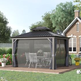 10' x 12' Hardtop Gazebo with Curtains and Netting (Option: Gray-2215x470x250 mm)