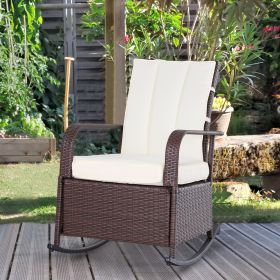 PE Rocking Recliner with Footrest (Option: Mixed Brown/Cream White-840x260x690 mm)