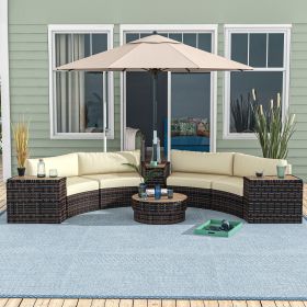 8 Piece Patio Furniture Set with 4 Sofa Chairs & 4 Tables with Storage & Umbrella Hole (Option: Mixed-brown-840x640x430 mm)