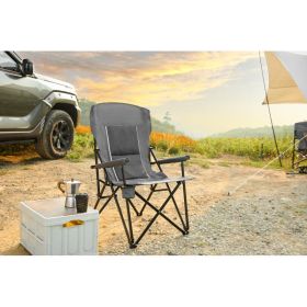 High Back Heavy Duty Red Portable Foldable Lawn Chair With Cup Holder (Color: gray)