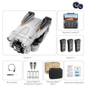 Dual Camera Drone; 3 Sides Obstacle Avoidance; Optical Flow Positioning; Automatic Shot Detection; Real-time Transmission; One Key Return; Folding Bod (Color: gray, Items: 3 BATTERY)