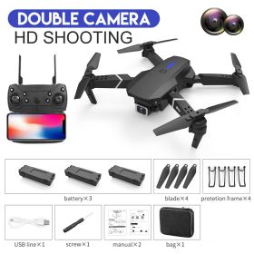 E88 RC Drone WIFI FPV Drone With HD Dual Camera Height Hold RC Foldable Quadcopter Helicopter Drone Gift Toys With 3 Battery (Color: gray)