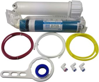 HUINING Reverse Osmosis Membrane 50/75/100/150/400/500GPD and RO Membrane Housing Kit with Quick Connector,Check Valve,Water Pipe (Style: 50GPD SET)