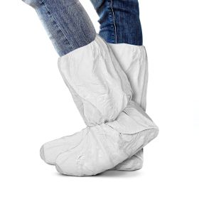 Disposable Shoe Covers for Indoors, Outdoors, 18 Inch Long, Pack of 100 White Shoe Covers Disposable Non Slip with Elastic Top, Ankles (Color: White)