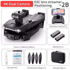 4DRC V28 Drone With 4K HD Dual Camera Obstacle Avoidance Foldable Smart Follow for beginner US (Color: black(2 Battery))
