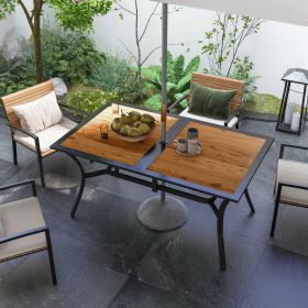 Rectangular Patio Table with Umbrella Hole (Option: Brown-1000x890x170 mm)